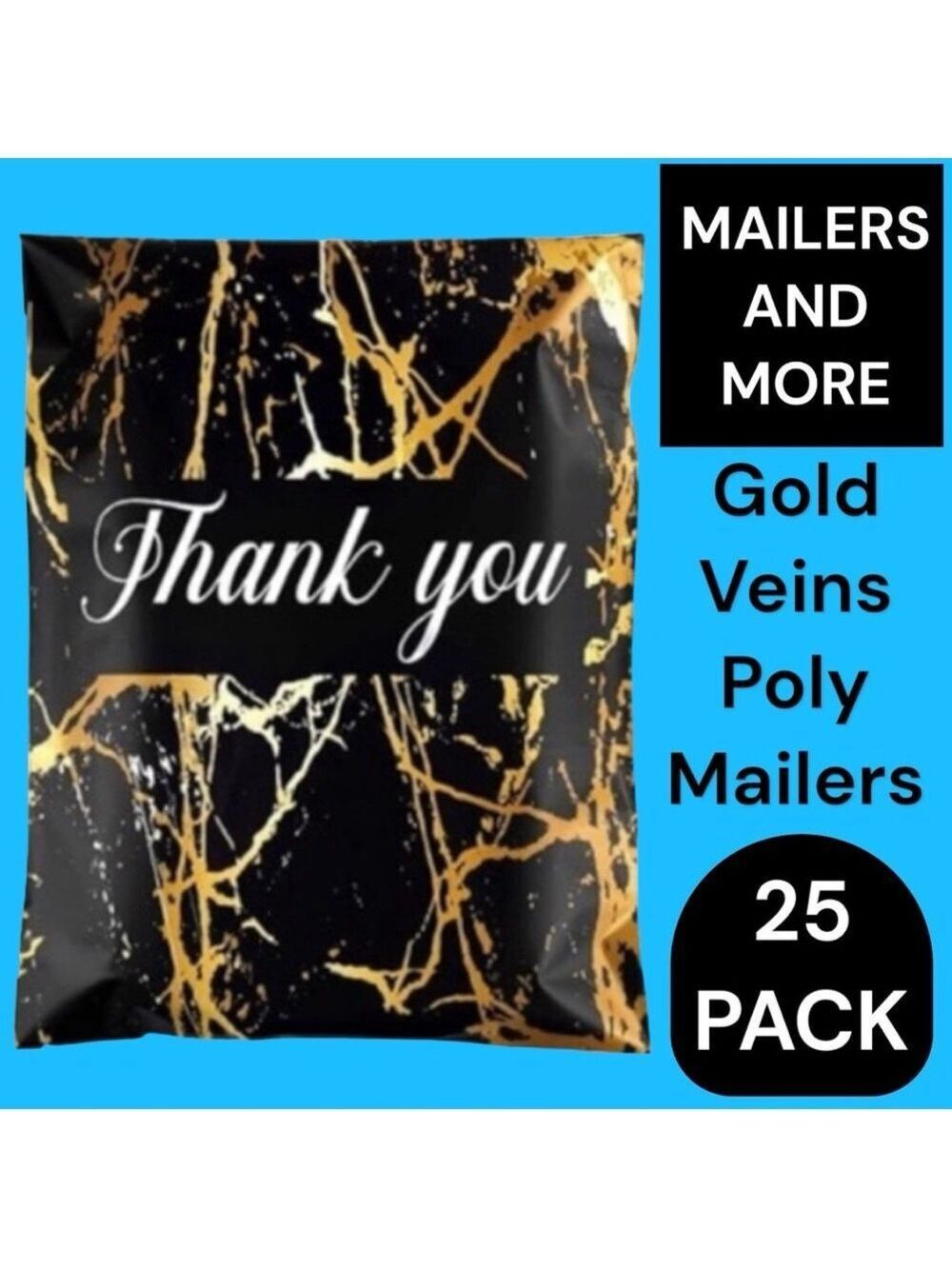 25 10X13 Poly Mailers Black Gold Veins Shipping Envelopes Bags PRICE IS FIRM - Picture 5 of 10